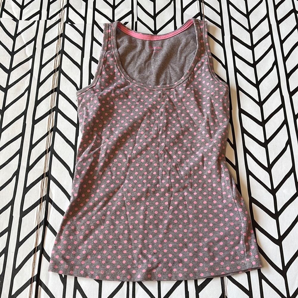 Boden scoop neck tank top gray with pink polka dots size 4